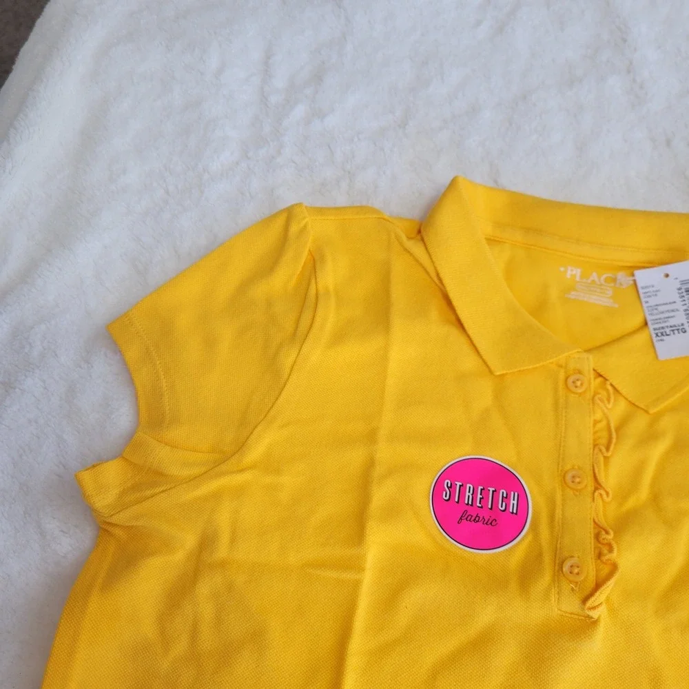 The Childrens Place Polo Shirt Kids XXL 16 Yellow Ruffle Trim Stretch Fabric